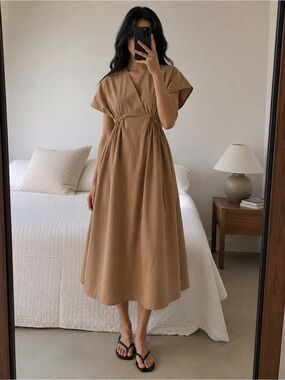 Weekend Max Mara Blasone Cotton Wrap Midi Dress Desert Brown US 2
